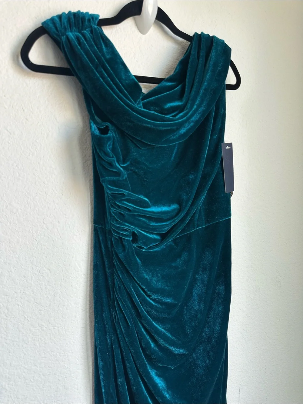 Shoshanna Grover blue green velvet one shoulder draped midi dress size 6 NWT - Picture 7 of 15
